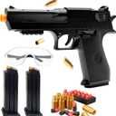 Manual Shell Ejecting Tactical Toy Blaster - Desert Black with Orange Tip, Includes 2 Mags, 50 Foam Darts, 40 Shells & Goggles for Realistic Target Play, Christmas Birthday Gift