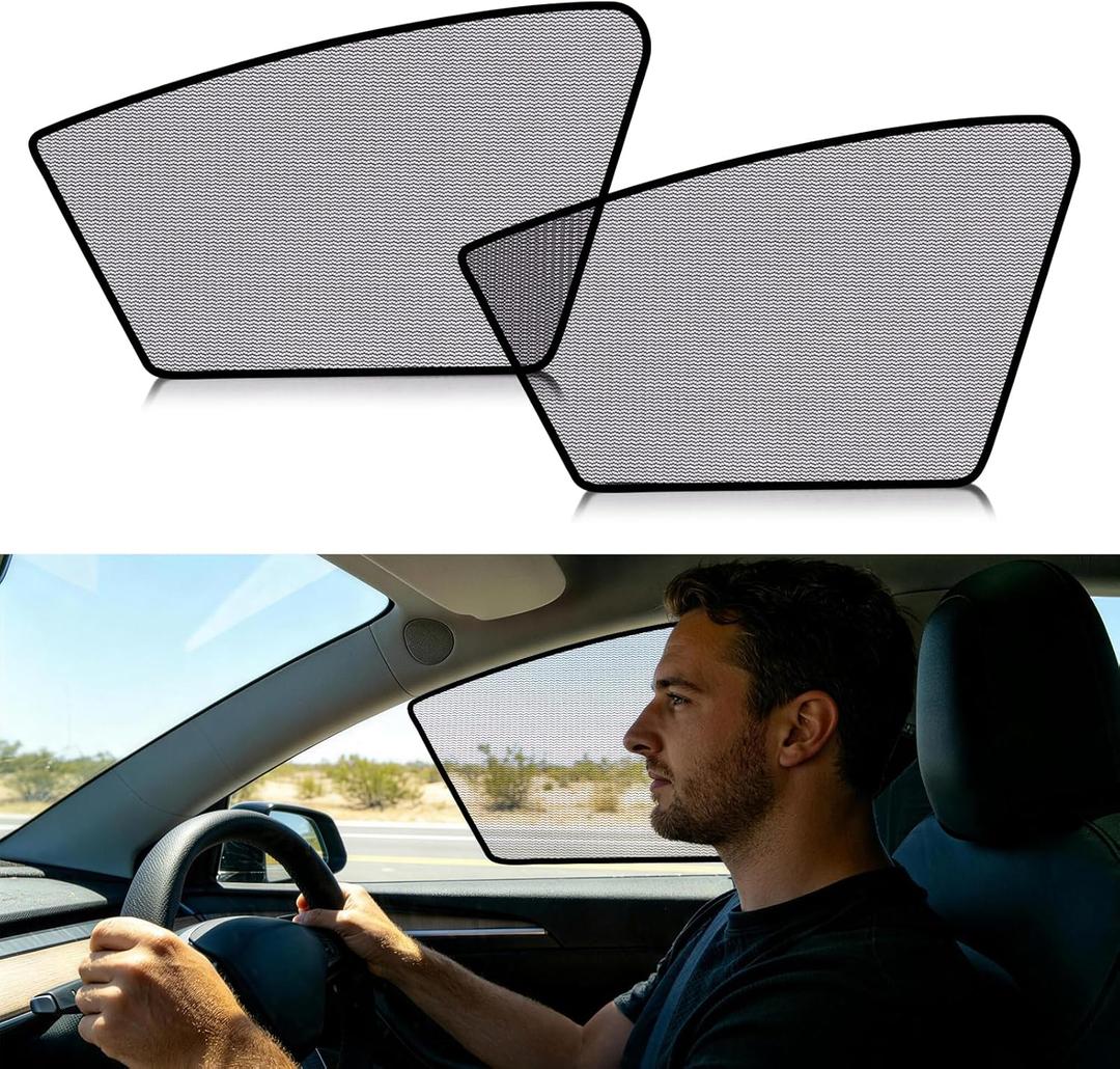 ZATOOTO Tesla Model Y Juniper 2020-2026 Front Window Shade for Driver Passenger Clear High-Clarity Static Cling Car Window Shades | No Color Distortion | Day Night Safe Driving | Come with Storage Bag