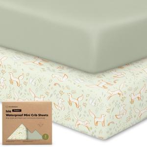 2-Pack Waterproof Pack and Play Sheets, Mini Crib Sheets Fitted for Boy, Girl - 38 x 26 Viscose from Bamboo Pack N Play Mattress Sheets for Graco, Toddler Playard Baby Crib Sheets Neutral (Foxtrot)