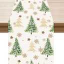 Christmas Trees Little Stars Snowflakes Winter Xmas Cloth Table Runner Burlap Table Decoration for Home Kitchen Dining Dinner Indoor Holiday Farmhouse Decor 13x36 Inch