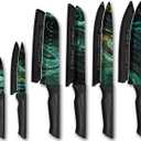 Knife Set, 12-PC Colorful Kitchen Knife Set, 6 Sharp Kitchen Knives with Covers for Cooking, Cutting&Chopping, Greenstone