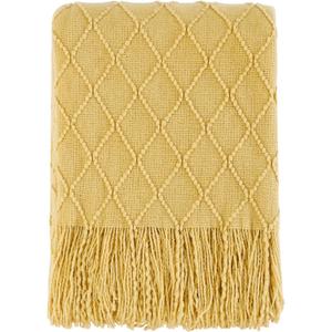 BOURINA Mustard Throw Blanket 50x60 Inches Throw Textured Solid Soft Sofa Couch Decorative Knit Blanket