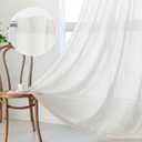 MYSKY HOME 90 Inch Curtains for Sliding Glass Door Windows, Living Room Decoration Natural Drapes Soft Comfortable Touch Farmhouse Country Patio Treatment Set, Beige White, 50" Width, 2 Panels