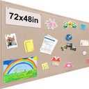 Foldable Large Bulletin Board, 72x48 Inches Cork Board Alternative, Large Felt Board Decorative Pin Board for Wall, Foldable Photo Board Self-Adhesive Vision Board with 36 Pushpins Khaki