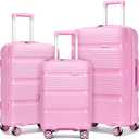 Kono Luggage Sets 3 Piece Hard Shell Travel Trolley 4 Spinner Wheels Lightweight Polypropylene Suitcase with TSA Lock (Pink, 20/24/28 Set)
