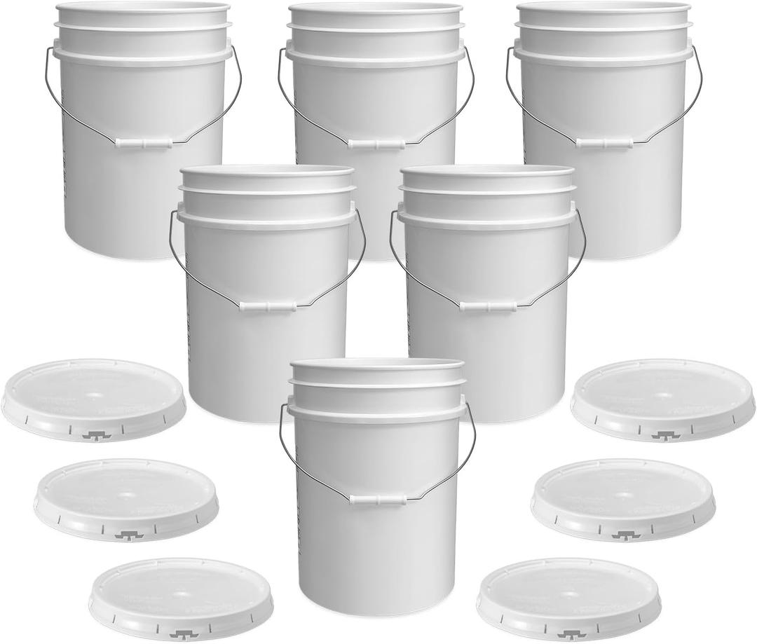 ePackageSupply White 5-Gallon Bucket with Lid | Made in USA | Food Grade | Heavy-Duty Extra Durable Plastic Bucket | Multi-Use Food Grade Buckets with Lids | Easy Stack and Store | BPA Free | 6 Pack