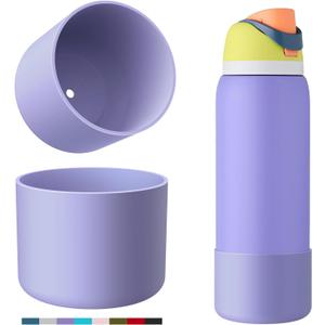 2 x Silicone Boot for Owala Water Bottle, 2PCS Anti-Slip Protective Sleeve for FreeSip/Twist/Flip Water Bottles, BPA Free, Dishwasher Safe, Bottom Bumper Cover Cup Accessories (40 Ounces, Purple)