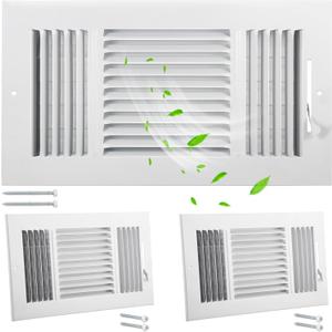Wesiti 2 Pcs 12 x 6 Inch Vent Covers for Home Ceiling HVAC Sidewall Air Register 3 Way Vents Wall Register Solid Steel Manual Adjuster for Home Bathroom Toilet Office(White)