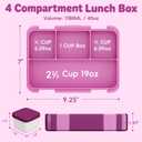 Bento Lunch Box for Kids, 4 Compartments Kids Leak Proof Bento Lunch Boxes Food Containers for School, Travel, On-the-Go Meal, Food Grade, Microwave, Dishwasher Safe Rose Red