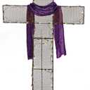 National Tree Company Purple Easter Cross Decoration, Pre-Lit with Glittered Cloth Wrap and LED Lights, Outdoor Stakes, 5 Feet x 36 Inches