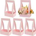 BEISHIDA 5 PCS Pink Flower Bouquet Boxes Craft Paper Gift Bags with Handle for Bouquet Packaging Floral Wrap Florist Supplies Basket Graduation Wedding Valentine Gift Crafts(8 x 4.7 x 12.6 in)