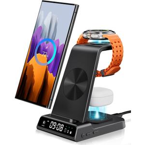 Wireless Charger for Samsung Devices, Wireless Charging Station for Galaxy S25 Ultra/S25+/S25/S24 Ultra/Z Fold/Z Flip/S23/S22/S21, for Galaxy Watch7/Ultra/6/6 Classic/5 Pro/5/4, Galaxy Buds3 Pro (Black)