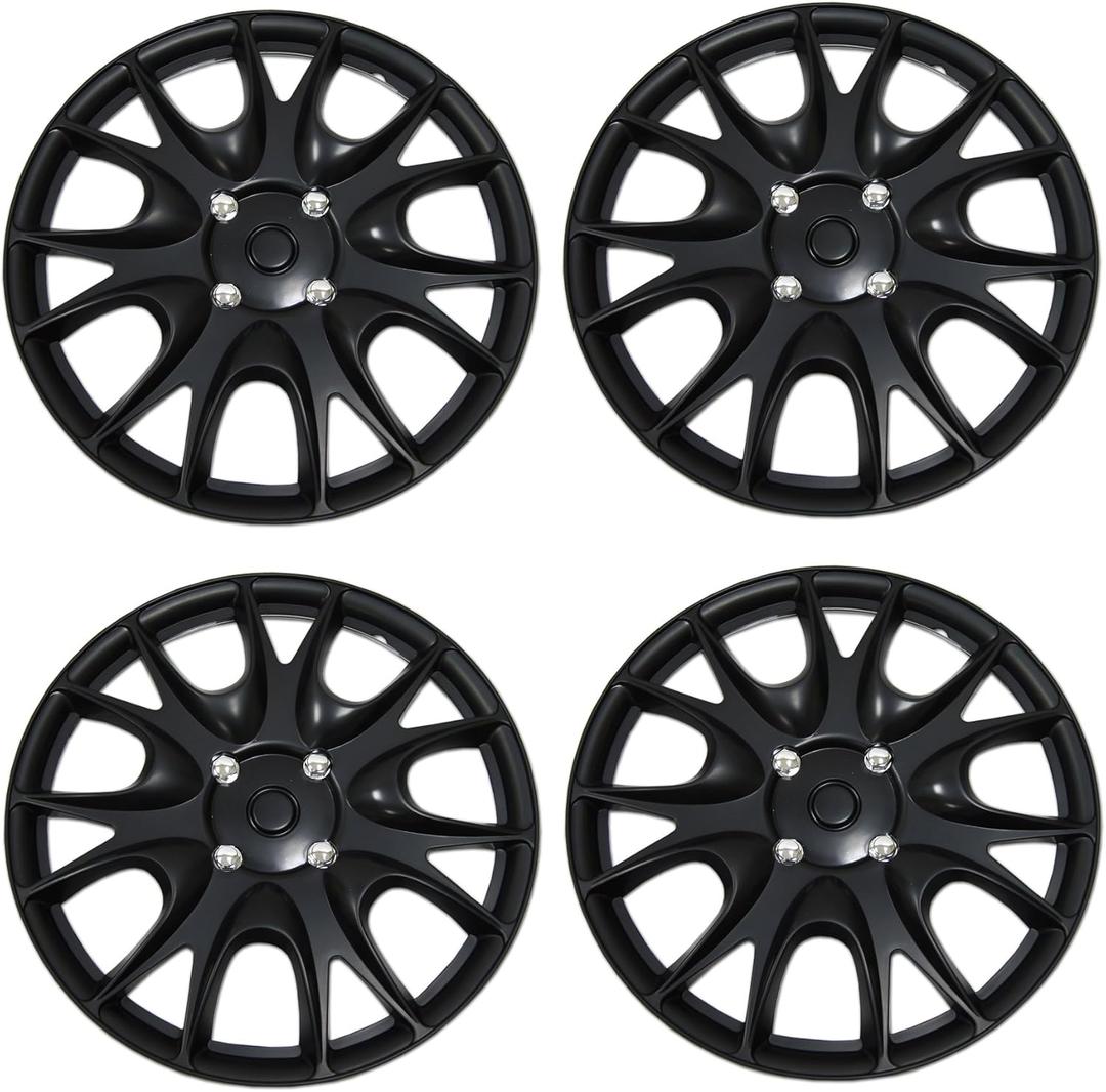 TuningPros WSC3-533B17 4pcs Set Snap-On Type (Pop-On) 17-Inches Matte Black Hubcaps Wheel Cover