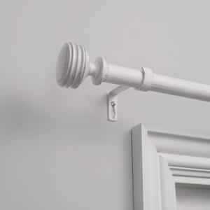 EXCLUSIVE HOME Duke 1" Curtain Rod and Coordinating Finial Set, Distressed White, Adjustable 36"-72", 2 Pack