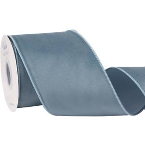 Ribbli Dusty Blue Velvet Wired Ribbon with Dupioni 4 Inch Christmas Ribbon for Gift Wrapping Christmas Tree Decoration Crafts Wreaths Supplies-Continuous 10 Yards