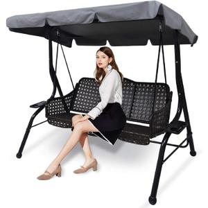 Outdoor Patio Swing Chair Canopy Replacement, 3 Seater Porch Swing Seat Canopy Cover, Waterproof Windproof Anti-UV Heavy Duty Rip Proof Garden Hammock Top Cover, Garden Furniture Covers (Grey, Large)