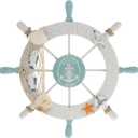 Rienar Nautical Beach Wooden Boat Ship Steering Wheel Fishing Net Shell Fish Home Wall Décor(11" Diameter)