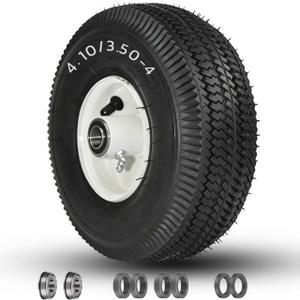 4.10/3.50-4 Tubeless Lawn Mower Tire, 105-3471 Front Wheel and Tire Assembly, 3/4" Bearing with 5/8" Extra Bearings, 4-1/4" Hub Length, Compatible with Toro TimeCutter and Exmark, 1 Pack