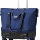 Rolling Duffle Bag with Wheels, Expandable Travel Duffel Bag Carry On Luggage with Detachable Spinner Wheels & Handle, Foldable Weekender Bag Overnight Gym Hospital Bag for Women Men, Navy, Large