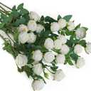 CHIAVE 8pcs 25 Flower Buds Artificial Vintage Roses Fake Silk Rose Flowers with Long Stem for DIY Bouquets Wedding Centerpiece Party Home Kitchen Shorp Decoration-White