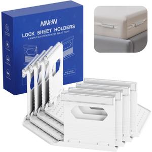 Lock Sheet Holders Keep Sheets Firm & Tight, Heavy Duty Bed Sheet Holder Straps for Corners, No More Loose Sheets or Wrinkles, Strong Grip Universal Sheet Clips, White