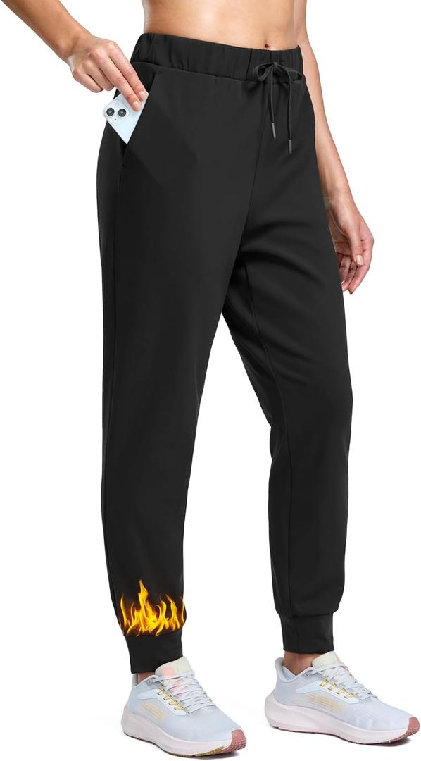 SANTINY Women's Fleece Lined Joggers Pockets Drawstring Waterproof Sweatpants Thermal Ski Running Winter Hiking Pants Women