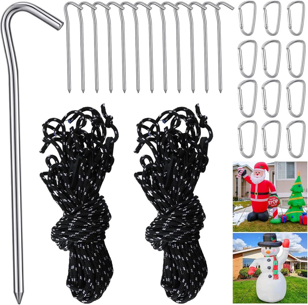 36 Pieces Inflatable Stakes and Tethers Replacement Tethers and Aluminum Metal Stakes Yard Inflatable Accessories with Hook for Fixing Halloween Christmas Decorations Inflatables Lawn Decor Tent