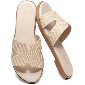 Yozuru Women's Flat Sandals Open Toe Dressy Summer Sandals Comfortable Casual Slip on Leather Slides Sandals for women, 39