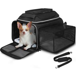 Petskd Top and Side Expandable Pet Carrier 18x13x9.5 Inches Southwest Airline Approved, Soft-Sided Carrier for Small Cats and Dogs with Locking Safety Zippers and Anti-Scratch Mesh(Black)