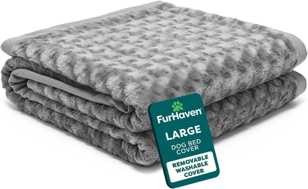 Furhaven Replacement Dog Bed Cover Ultra Plush Faux Fur & Suede Mattress, Machine Washable - Gray, Large 