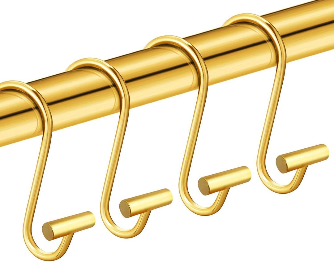 CHICTIE Gold Shower Curtain Hooks Rings, Decorative Shower Curtain Rings for Bathroom Shower Rod, Set of 12 Premium Rust-Resistant Metal Shower Hooks Hangers T Shaped Design