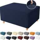 YEMYHOM Ottoman Cover Latest Jacquard Design High Stretch Folding Storage Footstool Protector Rectangle Removable Slipcover (Ottoman Large, Navy)
