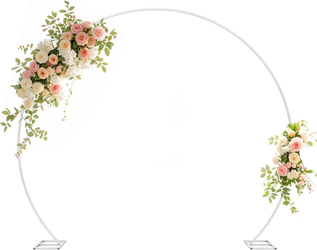 Wedding Arch Round Backdrop Stand White Metal Circle Backdrop Stand Circle Balloon Arch Stand Frame for Birthday Party Bridal Shower Anniversary Ceremony Candy Tables Celebration in 2.2x2.6m (7.2X8.5FT)