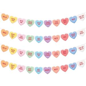 Valentine's Day Mean Conversation Heart Hanging Banners - 4 Spicy Colorful Candy Heart Hanging Party Decoration Supplies, Funny Valentine’s Day Garland Banners for Home Decor Photo Booth Props