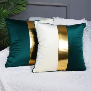 Teal Beige Gold Leather Patchwork Velvet Throw Pillow Cover 20x20 Set of 2 Luxury Modern Home Decor Cushion Cover Decorative Pillow for Couch Living Room Bedroom Car (Teal, 20x20)