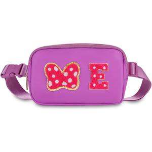 Initial Letter Mouse Bow Fanny Pack, Cute Christmas Birthday Gifts for Girl Daughter Women Waterproof Crossbody Bag for Girls, Personalized Belt Bag for Park Travel, E
