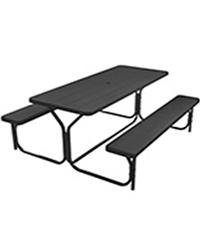 DWVO 6FT Picnic Table, Heavy Duty Outdoor Picnic Table and Bench w/Umbrella Hole, Resin Tabletop & Stable Steel Frame Ideal for Yard Patio Lawn Party, Light Brown