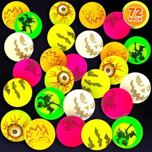ArtCreativity Halloween Glow in the Dark Bouncing Balls, Bulk Pack of 72, 6 Halloween Theme Designs, 1.25 Inch High-Bounce Balls for Kids, Trick or Treat Giveaways, Party Favors and Goodie Bag Fillers