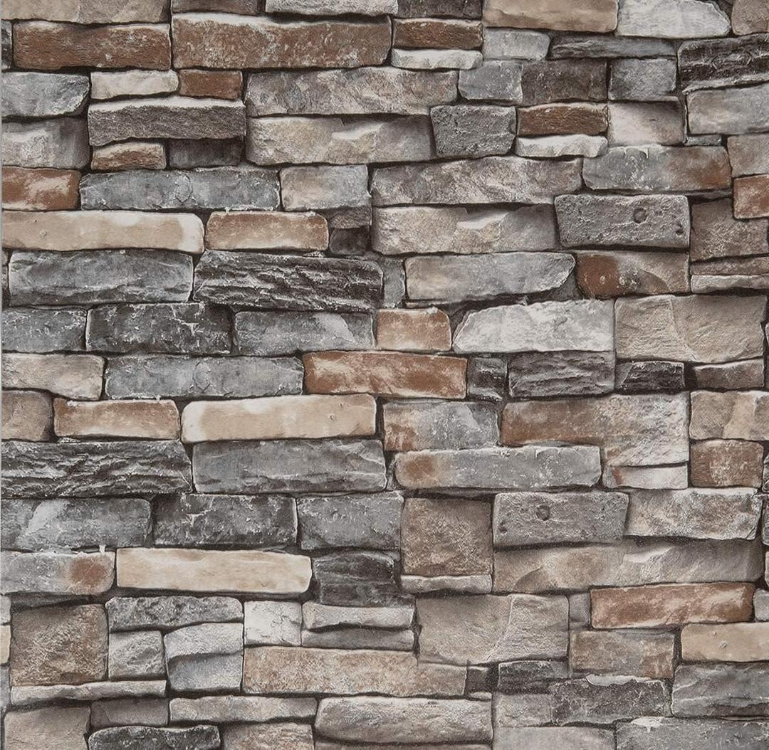Abyssaly Peel and Stick Wallpaper Stone Brick Stick on Wallpaper 23.6" X 275.5" Thick Cleanable Self-Adhesive Removable Home Decorate Wall Paper Vinyl Shelf Paper Fireplace Christmas Decoration