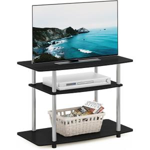 Furinno Turn-N-Tube No Tools 3-Tier Entertainment Center TV Stand for TV up to 32 Inch, Stainless Steel Tubes, Americano/Chrome, 32-Inch Stainless Steel Poles