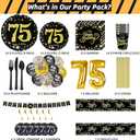 Trgowaul 75th Birthday Party Supplies - Black and Gold Paper Plates, Napkins, Cups, Tablecover Forks, Knives and Spoons for 24 Guests and Party Number Balloon Decorations Banner
