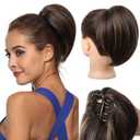 REECHO Ponytail Extension, 8" Short Mini Claw Clip Pony Tail Hair Extensions Natural Soft Feather-Light Tension-Free Ponytail Hairpiece for Women with Short Fine Thin Hair - Dark Brown with Highlights