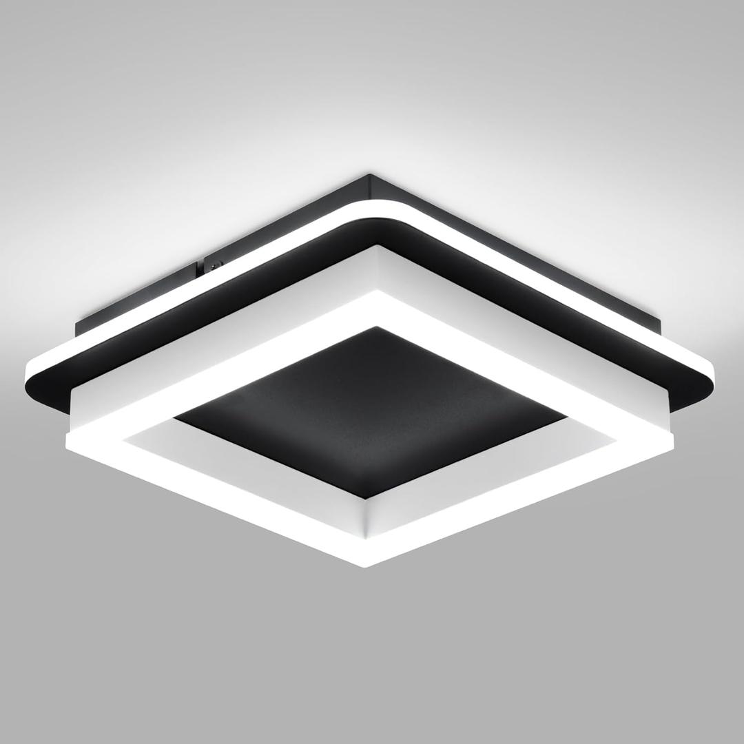 CANEOE Black Led Hallway Light Fixtures 6000K Cold White LED Modern Ceiling Light Fixtures Acrylic Square Flush Mount Ceiling Lamp for Bedroom Kitchen Bathroom Hallway Ceilings Lighting (Matte Black)