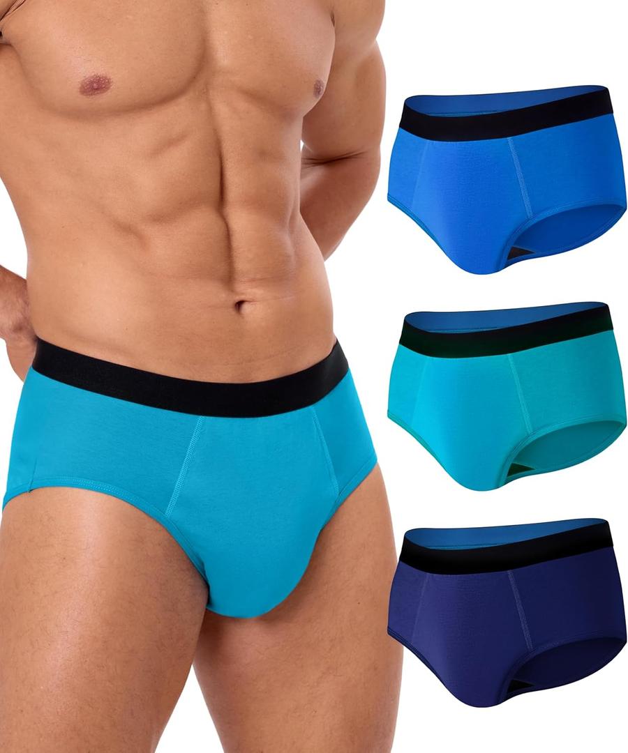 Incontinence Underwear for Men, 150ML Absorbent Washable Protective Leak Proof Reusable, Briefs 3 Pack (Multicolor01, Medium)