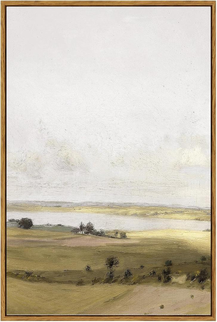 VIYYIEA Vintage Nature Large Framed Wall Art, View of Hilly Paintings Art Decor Aesthetic, Canvas Print Artwork, Hilly Landscape Wall Pictures for Bedroom Bathroom Office, 24X36 Inch