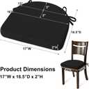 Shinnwa Dining Chair Cushions Set of 4, Non-Slip Kitchen Chair Cushions with Ties and Machine Washable Cover, 4 Pack, 17 x 16.5 x 2in, Black