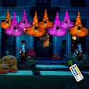 WATERGLIDE Halloween Decorations 8 Pcs Lighted Hanging Witch Hats, Remote Control with 8 Modes Light Up 14 FT Halloween String Lights, for Indoor Outdoor Yard, Lawn, Graveyard Scenes Party