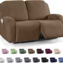 KinCam Recliner Covers, Stretch Reclining Chair Covers, Recliner Sofa Slipcovers Stripe Jacquard Recliner Couch Covers Furniture Protector Covers for Pet Kid (2XL Seater, Light Coffee)