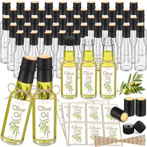 Havawish 50 Pcs 5oz Homemade Olive Oil Glass Bottles Hot Sauce Bottles with Leak Proof Screw Cap Funnel Bottle for Storing Homemade Olive Oil Wedding Baby Shower Holiday Gifts Favors(Clear)