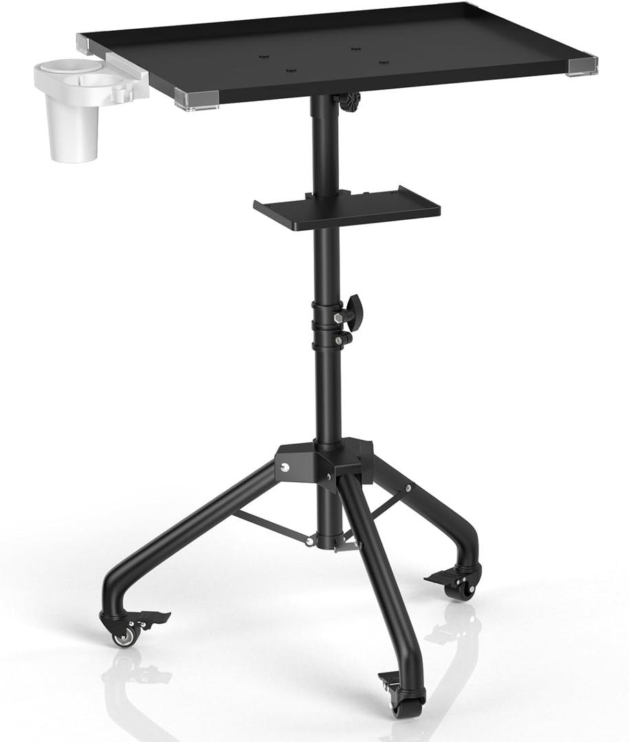 ZHOOGE Salon Tray Cart on Wheels with Stand Rack Tray, Premium Iron Alloy Tattoo Tray Height Adjustable Salon Service Tray with 360 Degree Mute Universal Tricycle for Tattoo Work, SPA and Dental Tray